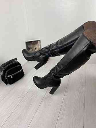 Nivelle Красиві жіночі зимові чоботи шкіряні на підборах високі чорні на хутрі 5196/9506/9534 р Коломыя