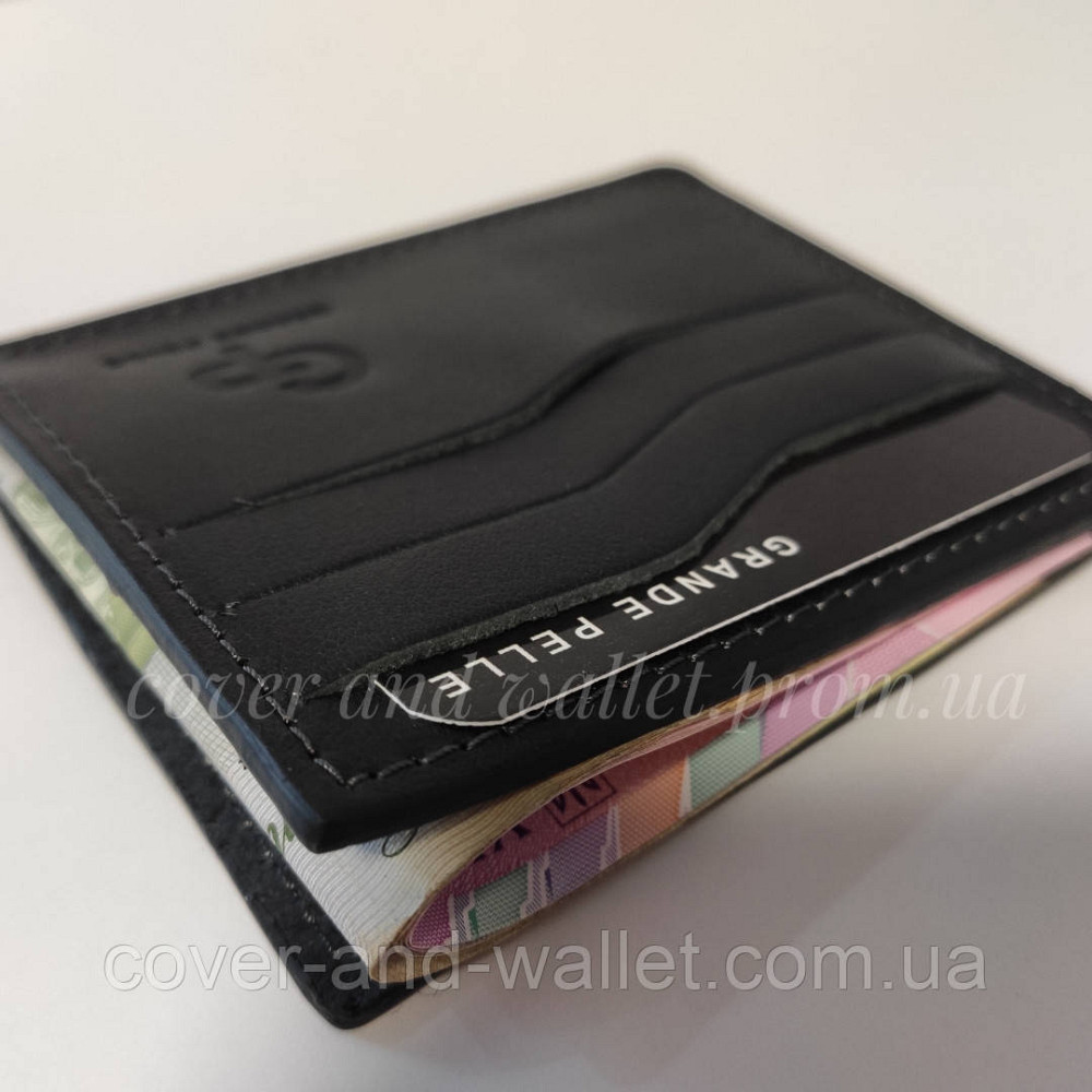 Чорний шкіряний картхолдер із відділенням для купюр Grande Pelle Київ - фото 9