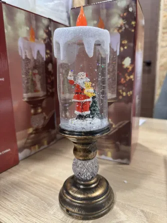 Санта Клаус новогодняя LED свеча со снегом, 25см, от батареек и USB Коломия