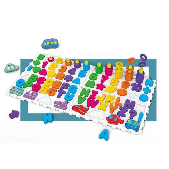 Розвиваюча гра "Логіка-вкладиш 4 в 1" DF80 цифри, букви, фігури, транспорт Вінниця