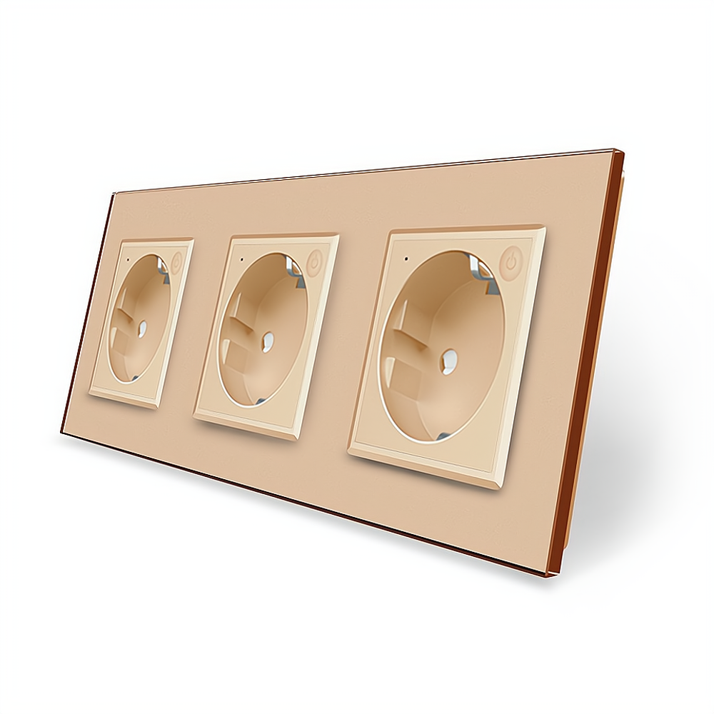 Тримісна розумна розетка ZigBee із заземленням Livolo золотий (VL-C7FCTC16AZ-6AP) Коломыя - изображение 1