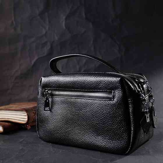 Сумка прямокутна для жінок на два відділення з натуральної шкіри Vintage 22343 Чорна Київ