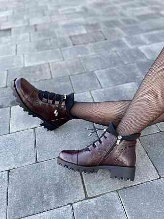 Черевики жіночі Odzi бордові натуральна шкіра зима висота 10,5 см (2360) 37р. Коломия