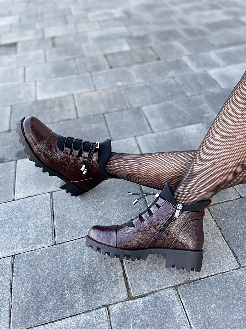 Черевики жіночі Odzi бордові натуральна шкіра зима висота 10,5 см (2360) 37р. Коломия - фото 2