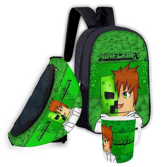 Набір дитячий Майнкрафт Кріпер "Minecraft" рюкзак 36х27см сумка-бананка, кружка з принтом для хлопчика (01663) Київ