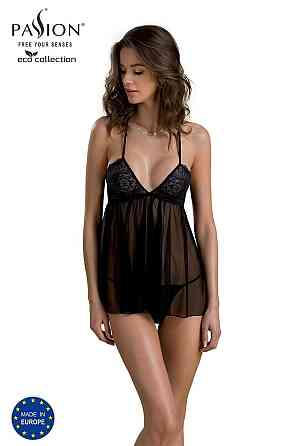 Пеньюар Passion KERRIA CHEMISE black, L/XL, мереживний верх, трусики в комплекті Sex Aura Київ
