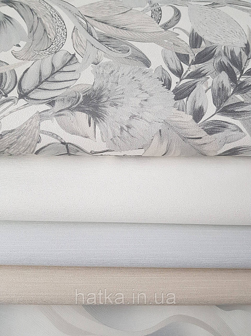 Шпалери метрові вініл на флізелін дизайнерські Erismann Elle Decoration 2 квіти листя сірі сріблом на білому Київ - фото 2