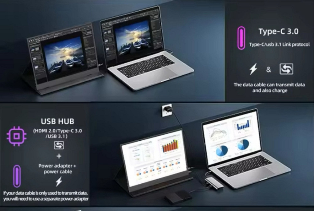 Портативный ( Portable) сенсорный IPS Монитор 2К 14 Дюймов 60Hz. Киев - изображение 1