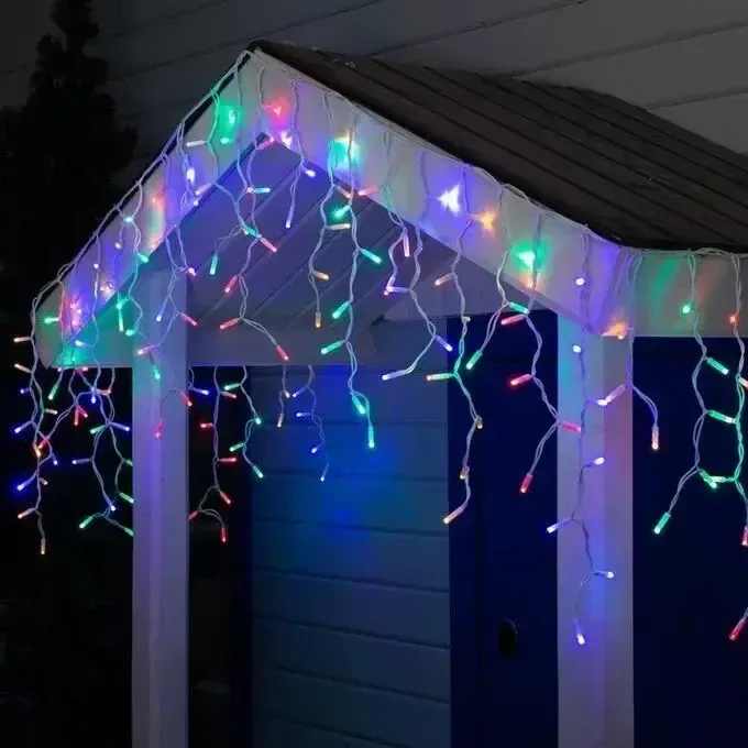 Разноцветный Новогодняя праздничная гирлянда бахрома 120 Led прозрачный провод 3х0.5 м Коломия - фото 1