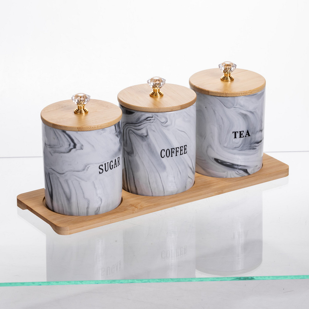 Фарфорові банки на підставці 3 шт, 350 мл, сірі Київ - фото 4