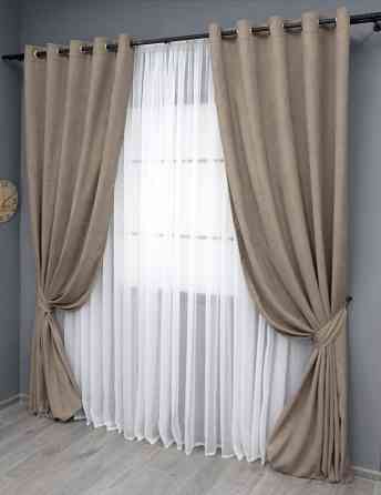 Комплект штор на люверсах VR-Textil Мікровелюр Petek № 1487ш 150х270 см 2 шт Какао (37-0212) Київ