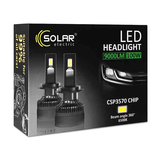 Автолампа Solar LED H8-H11-H16 12/24V 100W 9000Lm 6500K CSP3570 2шт Львів