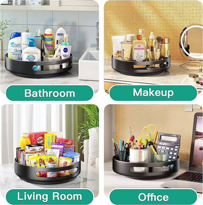 Поворотный органайзер для кухни 25 см металлический настольный для специй холодильника шкафа подставка черный Киев - изображение 8