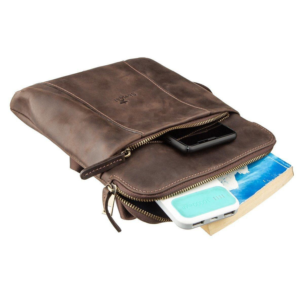 Стильний чоловічий месенджер з вінтажній шкіри Shvigel 11180 Коричневий Київ - фото 2