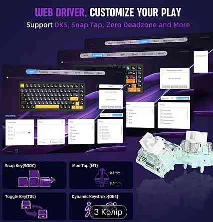 Магнитная клавиатура | клавиатура на белых свечах | MAMBASNAKE M82HE. Харків