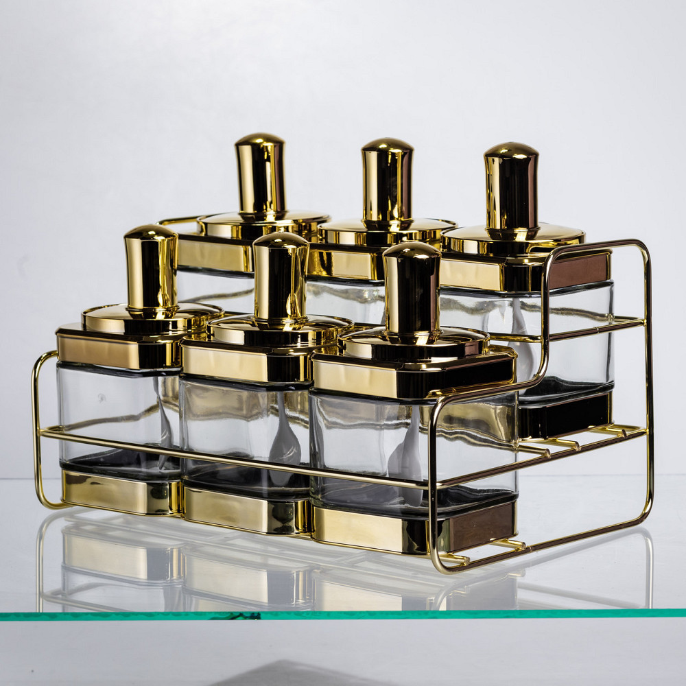 Набір банок для сипучих продуктів із ложкою 6 шт, золото HP-1337 Київ - фото 2