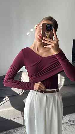 Жіночий боді з асиметричним вирізом на одне плече трикотаж Бургунді Одеса