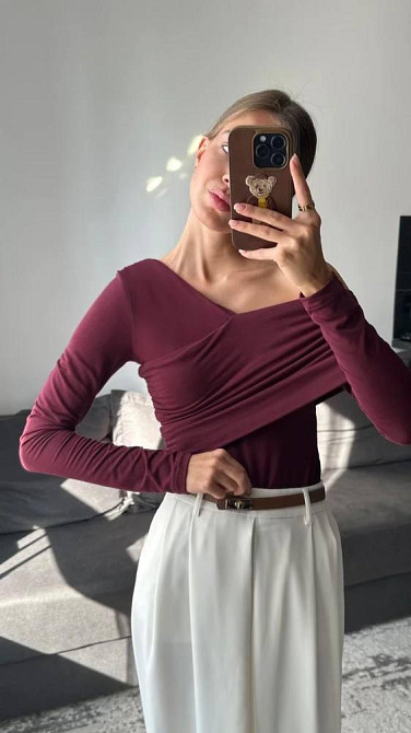 Жіночий боді з асиметричним вирізом на одне плече трикотаж Бургунді Одеса - фото 1