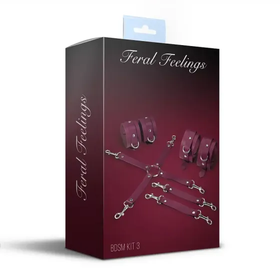 Набір для БДСМ 3 в 1 Feral Feelings BDSM Kit 3 Burgundy, burgundy, наручники, поножі, хрестовина Львів
