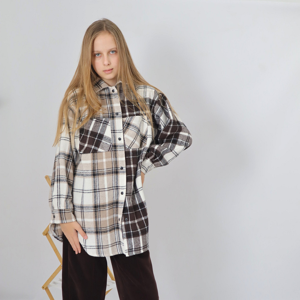 Детская теплая рубашка унисекс в бежевую клетку (цена указана за 1шт) 140-146 Каменец-Подольский - изображение 4