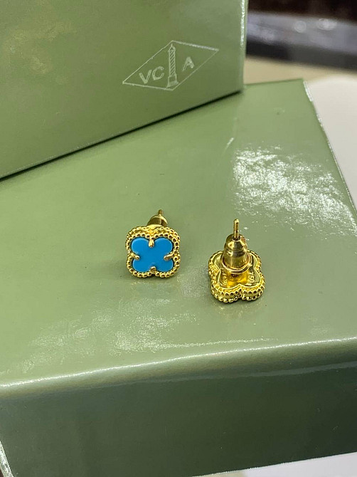 Сережки Ван Кліф блакитні в лимонному золоті Одеса - фото 2