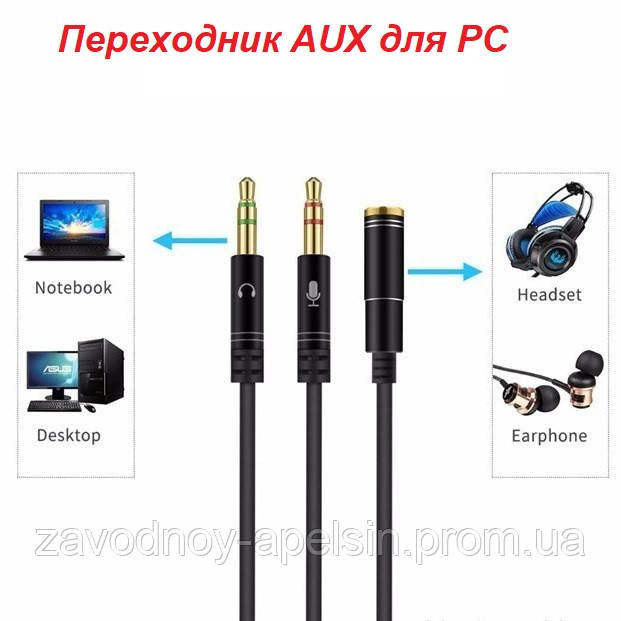 Аудіо кабель адаптер для ПК AUX+MIC for PC Одеса - фото 1