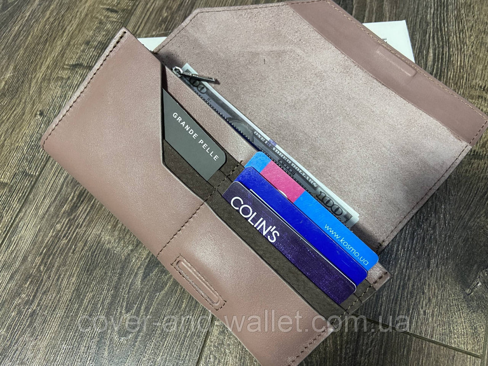 Пудровый женский кошелёк большого размера на магнитах ручной роботы Grande Pelle Festa 21010 Киев - изображение 2