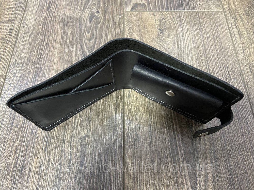 Мужской кожаный кошелек ручной работы черного цвета ST Leather Киев - изображение 3