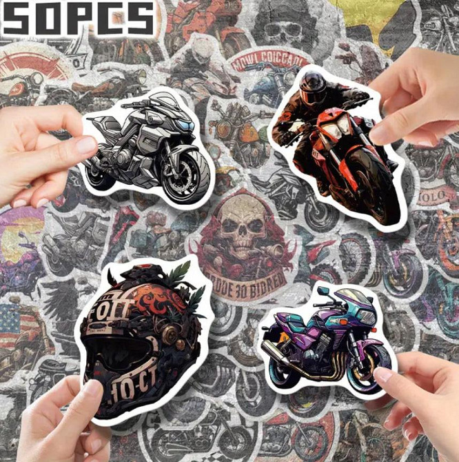 Набор из 50 ретро-наклеек с мотоциклами – винтажные стикеры для скрапбукинга, декора телефона, ноутб Киев - изображение 3