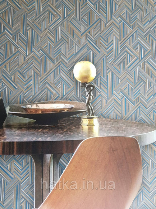 Ообои виниловые на флизелине Decoprint Moments MO22842 геометрия полосы точки фигуры бирюзовые желтые золотые Киев - изображение 2