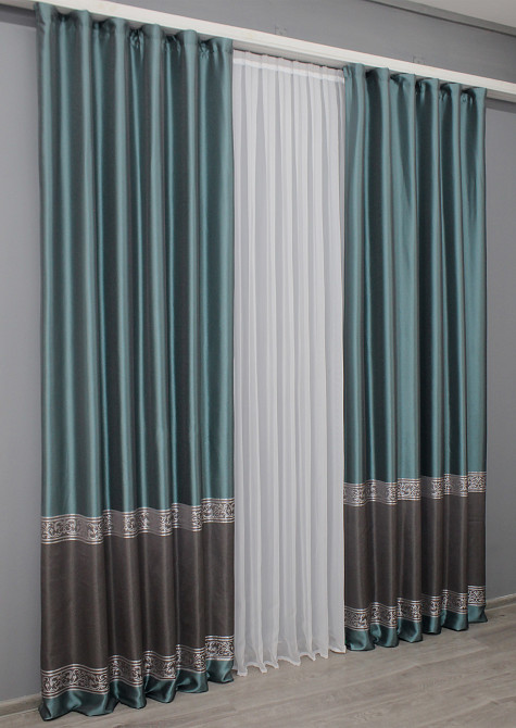 Комплект готовых штор VR-Textil ANZIO № 1465ш Бирюзовый с графитовым 140х290 см 2 шт (33-0332) Киев - изображение 4