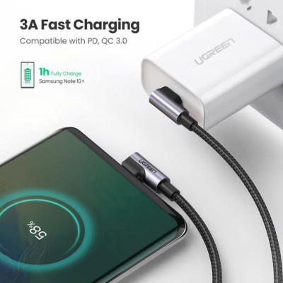 Дата кабель USB-C to USB-C 2.0m 3A 60W US323 90-degree Black Ugreen (70531) Винница - изображение 3