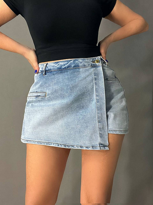 Шорты юбка женские M.Sara 6077 джинсовые короткие голубые, голубой, M, M, 80 см, 101 см Киев - изображение 4