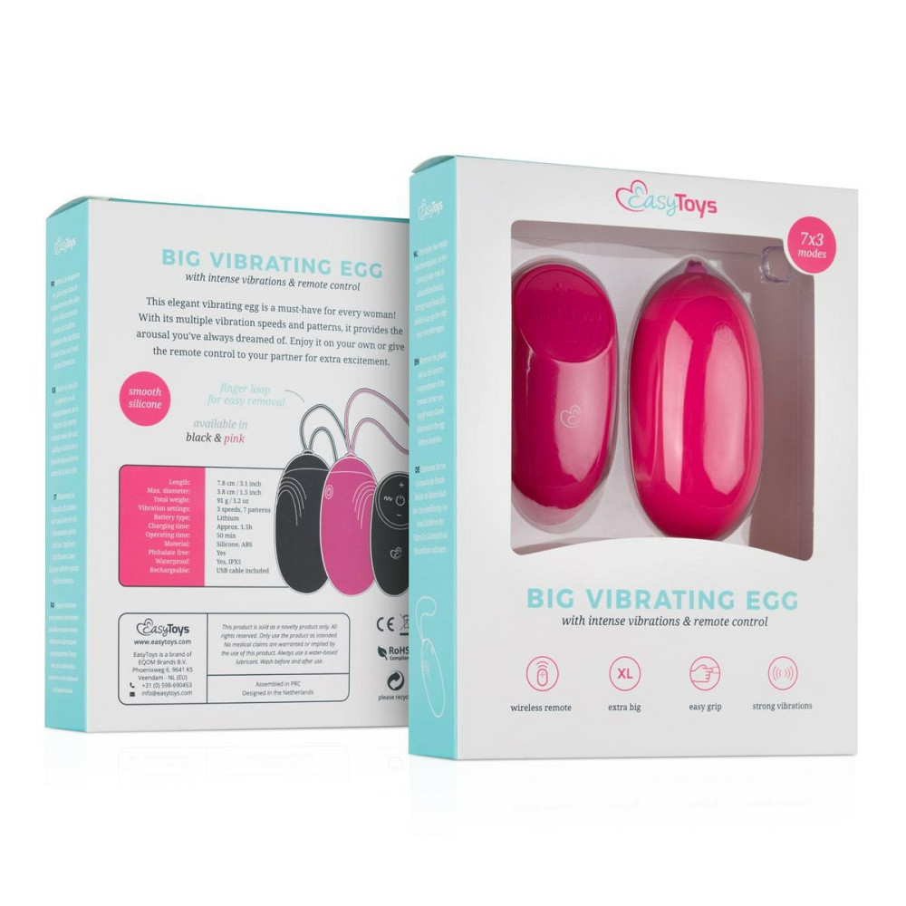 Виброяйцо XL Easytoys, с дистанционным пультом, силиконовое, розовое, 8 х 3.8 см Sex Aura Киев - изображение 5