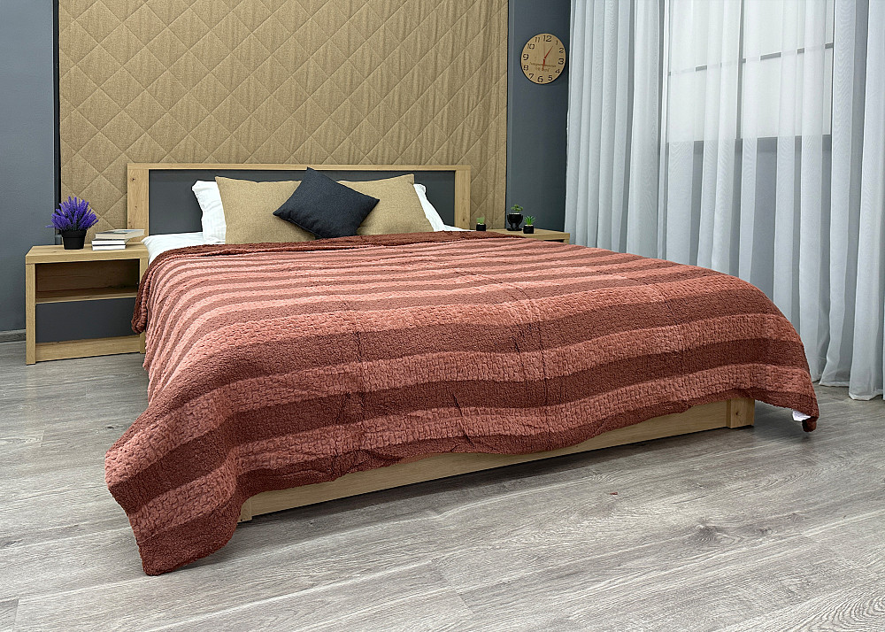 Плед 200х230 см (+-10см) Рогожка на овчині "Тедді" колір бургунді (87-294) Київ - фото 4