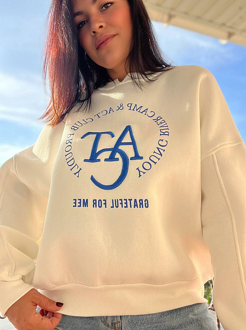 Свитшот женский OLIVIA 2479 широкий оверсайз утепленный вышивка рисунок one size, белый, one size Киев - изображение 7