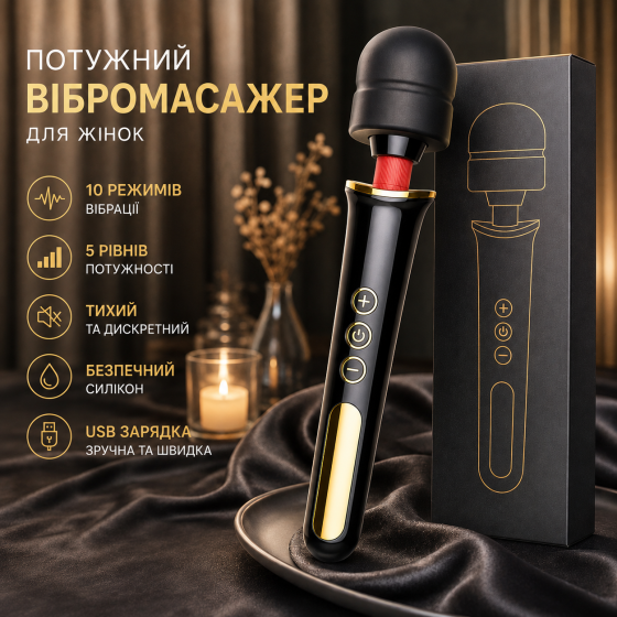 Мощный вибромассажер для женщин Super Powerful, 10 режимов, 5 уровней мощности, USB, ABS + силикон Киев