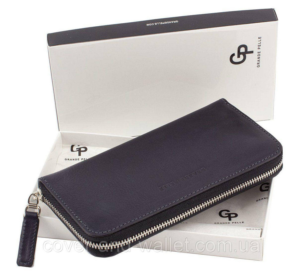 Большой качественный черный кошелёк на молнии Grande Pelle Киев - изображение 7