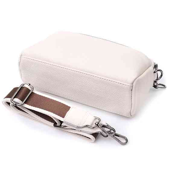 Жіноча прямокутна сумка з кишенями з натуральної шкіри Біла (Vintage) Київ