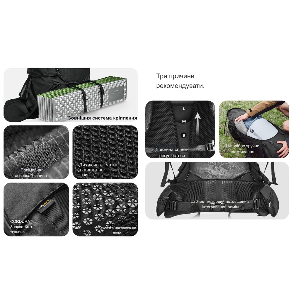 Рюкзак туристичний Naturehike Helium CNK2450XB014, 70 л, чорний, L Київ - фото 15