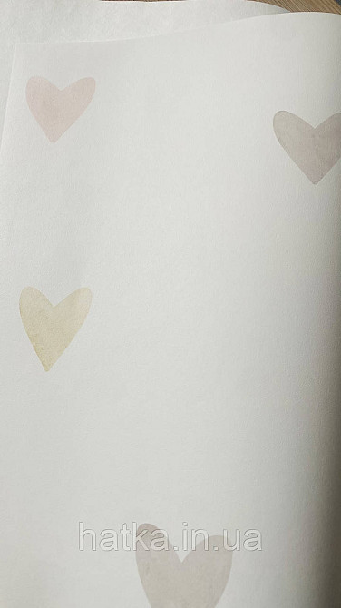 Обои флизелиновые эко Rasch Kids World II 0.53х10 детские сердечки розовые желтые коричневые на белом 301717 Киев - изображение 2