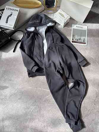 Жіночий теплий повсякденний костюм: худі + штани, тринитка на флісі + хутро Графіт, 42/44 Одеса