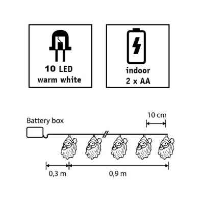 Гирлянда Luca Lighting Санта, струна 1,2 м, 10 LED теплий білий, 2АА (8720362642305) Винница