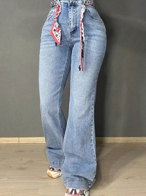 Джинси жіночі Dragon 8330 flare кльош від коліна з поясом збільшені розміри блакитні, блакитний, 33, 33, 91 см, 116 см Київ - фото 1