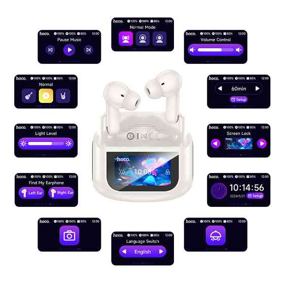 Бездротові навушники TWS HOCO EQ21 Sandy ANC+ENC, touch screen, Cloudy White Київ