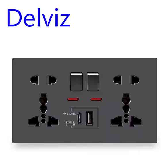 Універсальна розетка Delviz з кнопками живлення, індикаторами, USB-A і USB-C | Сумісна з вилками США, ЄС, Британії та Азії Миколаїв