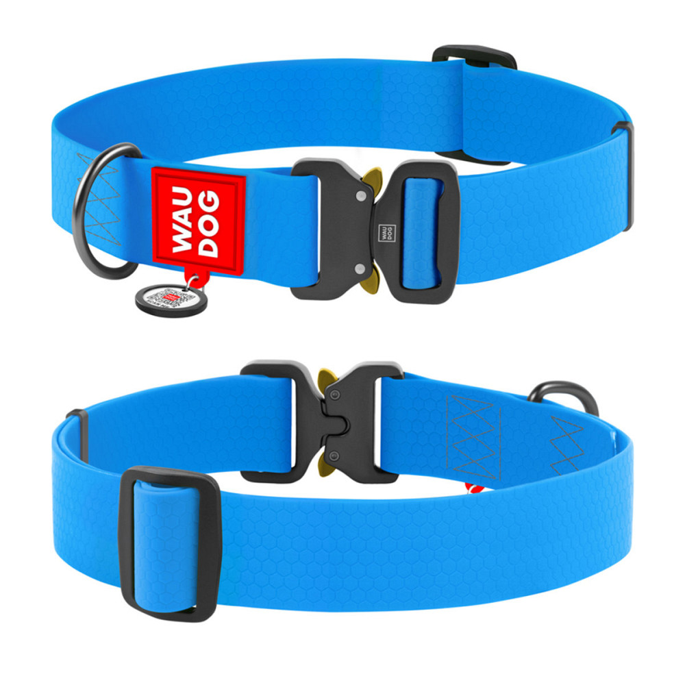Ошейник для собак водостойкий WAUDOG Waterproof c QR паспортом, металлическая пряжка-фастекс, Ш 40 мм, Длинна 46-70 см, голубой Киев - изображение 2
