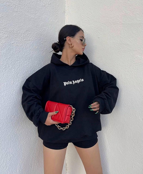 Женский худи на флисе оверсайз Черный 42/48 Харьков - изображение 2