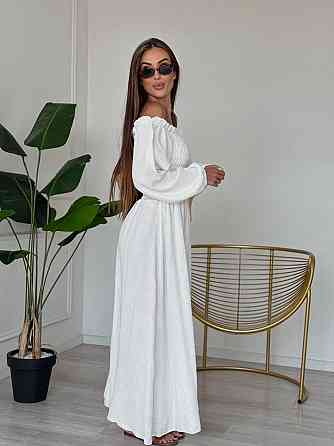 Жіноче романтичне плаття максі з натуральної тканини муслін 100% бавовна Біле, 42/44 Одеса