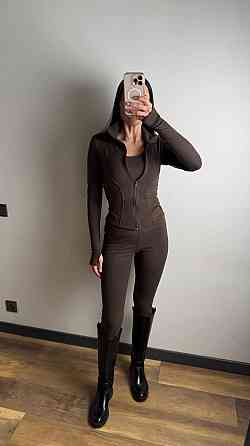 Жіночий термо костюм-трійка: кофта топ і лосини трикотаж пума Шоколадний, 44/46 Одеса